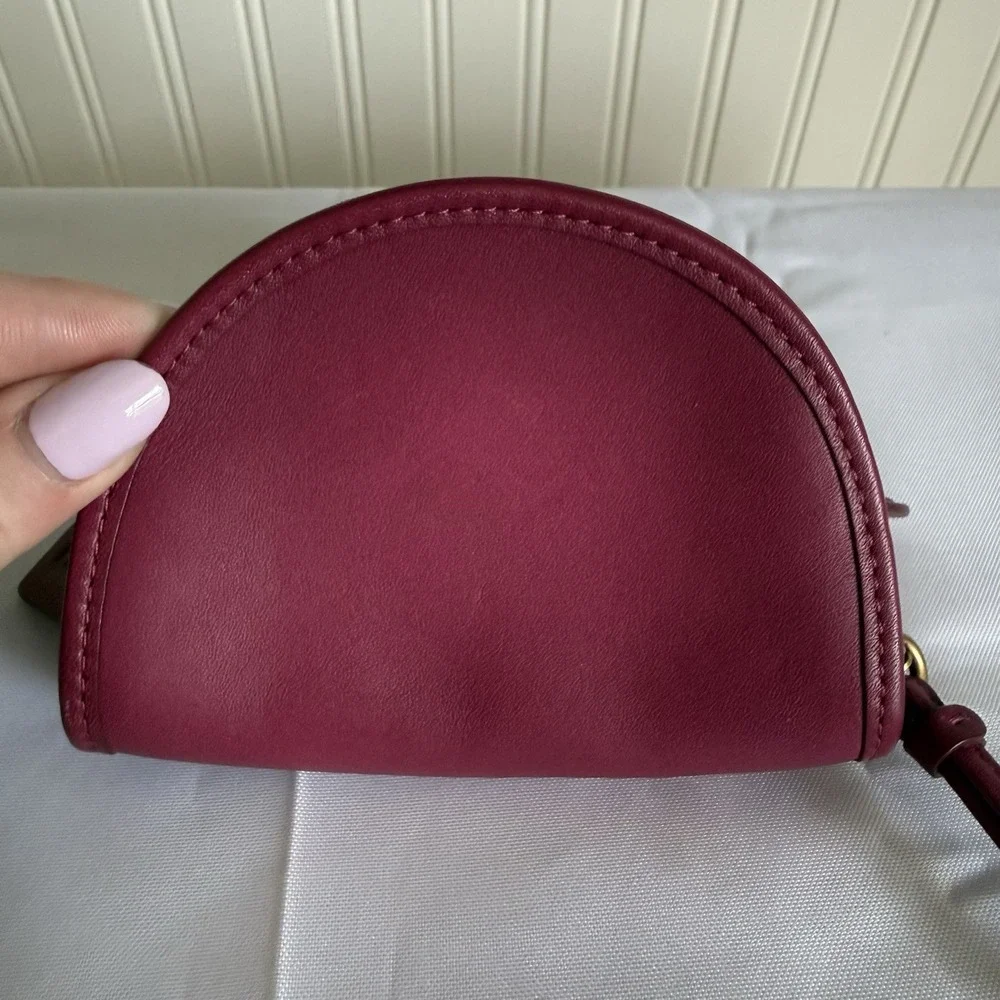 Coach Magenta Pink Glovetanned Leather Half Moon Mini Pouch Wristlet Bag Wallet